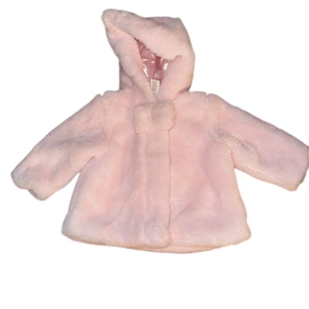 Little Me Baby Girls Hooded Coat Jacket Pink Snap Front‎ Bow Size 6M cozycore